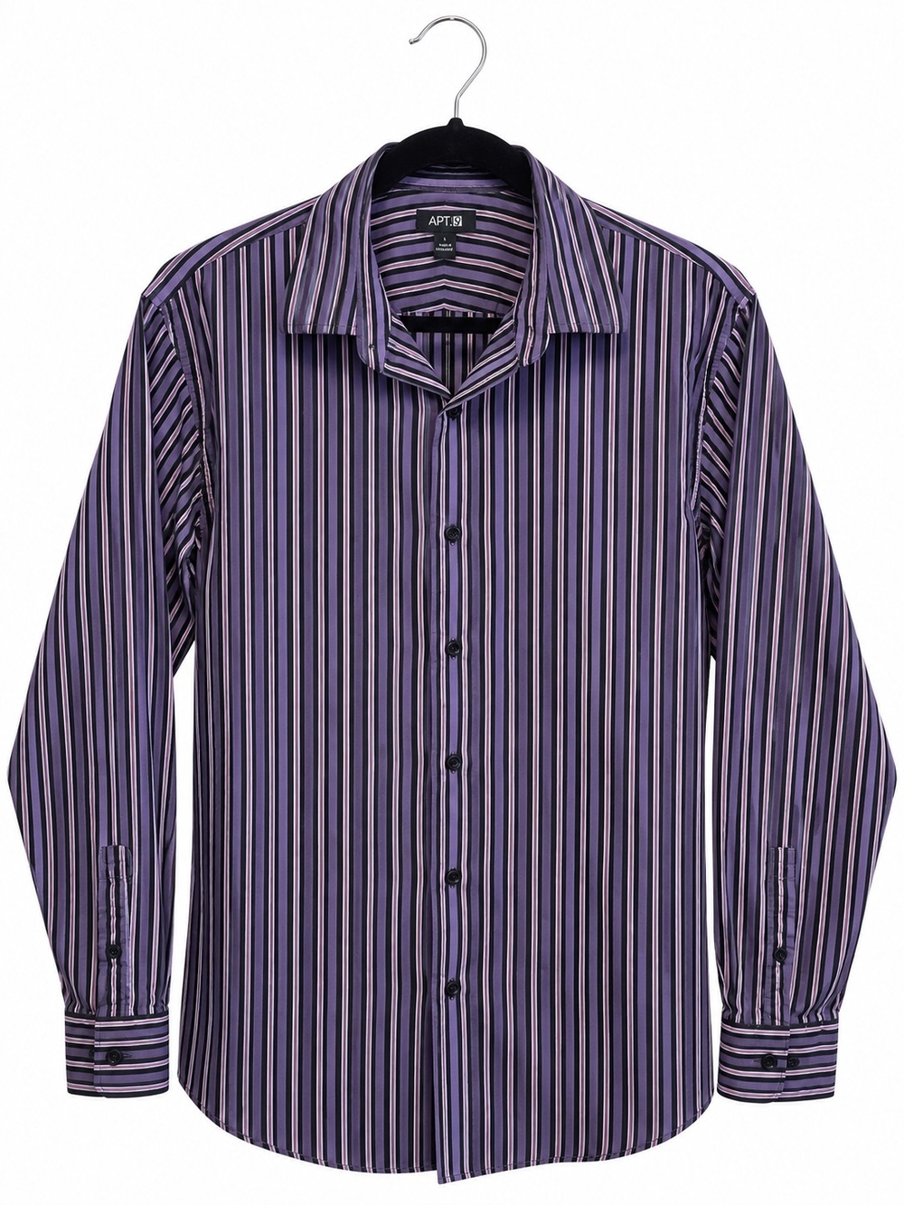 APT.9 Purple & Black Striped Button-Down Shirt – Men’s Large
